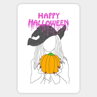 Happy Halloween witch and pumpkin - pink Magnet